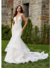 Luxury Beaded Ivory Lace Tulle Open Back Wedding Dress